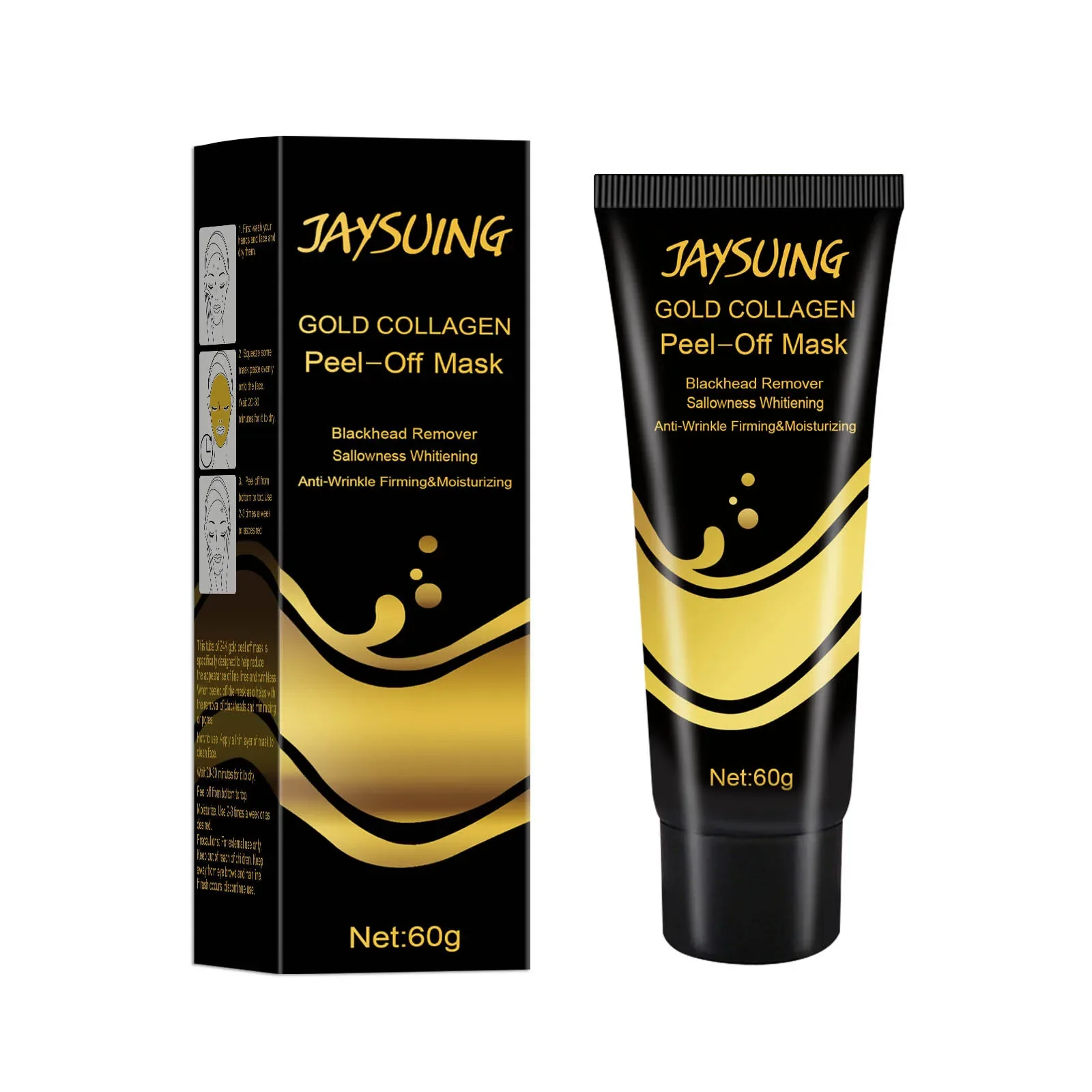 Jaysuing 24K Gold Collagen Face Mask Blackhead Removal Anti Ag-ing Firming Skin Lifting Smooth Tear Peel Off Masks Skin Care