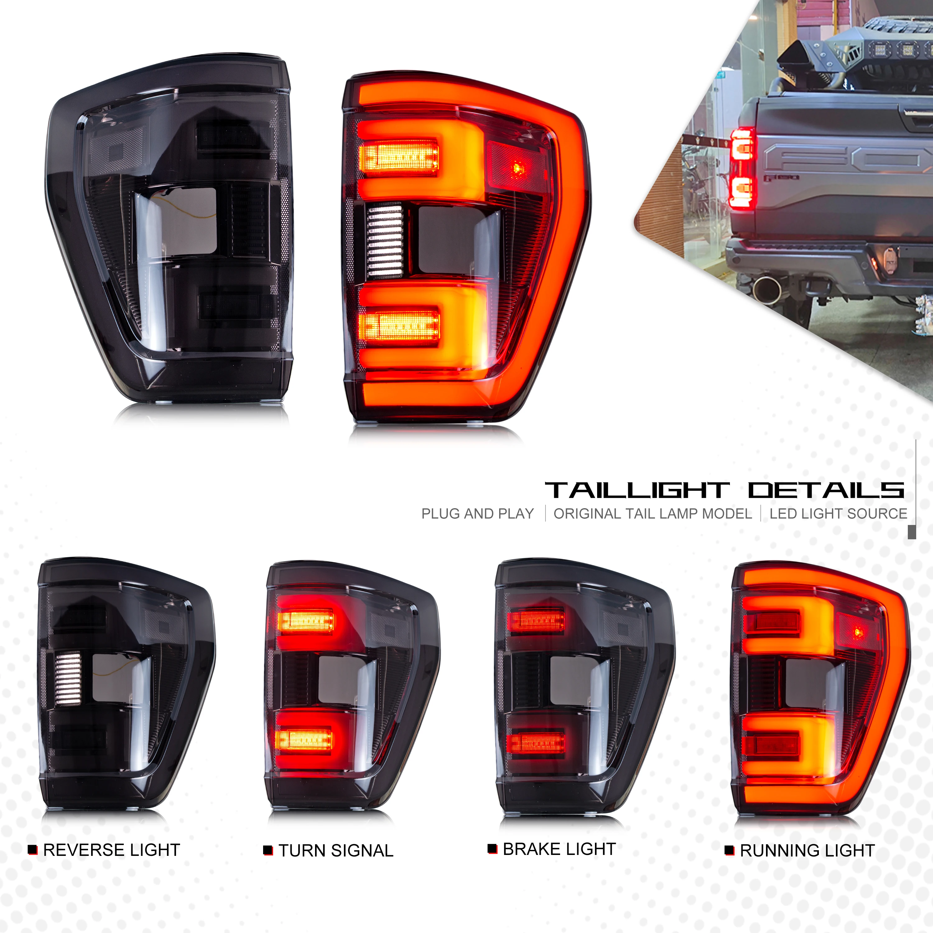 LED Tail Lights For Ford F150 F-150 2021-2023 With Blind Spot Monitor Start-up Animation Sequential Indicator