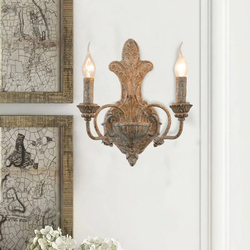 

French countrySimple double headed design Retro wall lamp Living Room Dining Room Porch Bedroom aisle Club villa Wall Light