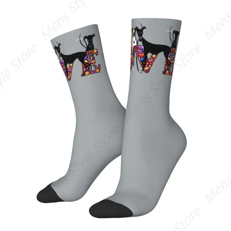 Love Hounds Dress Socks for Men Women Warm Funny Novelty Greyhound Whippet Sighthound Dog Crew Socks