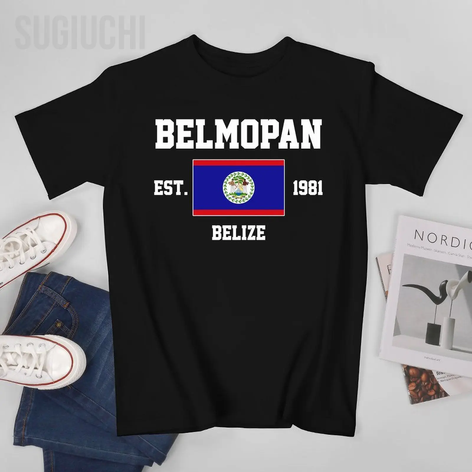 Patriotic Flag Belize EST.1981 Belmopan Men Tshirt Tees T-Shirt O-neck T Shirts Women Boys Clothing 100% Cotton