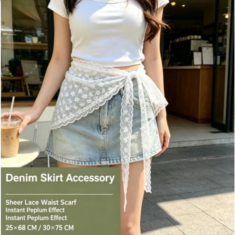 2026 New Women Lace Triangle Kerchief, Mesh Layering Hip Cover Skirt Panel, Decorative Waist Sash, Apron Hem Overlay Skirt