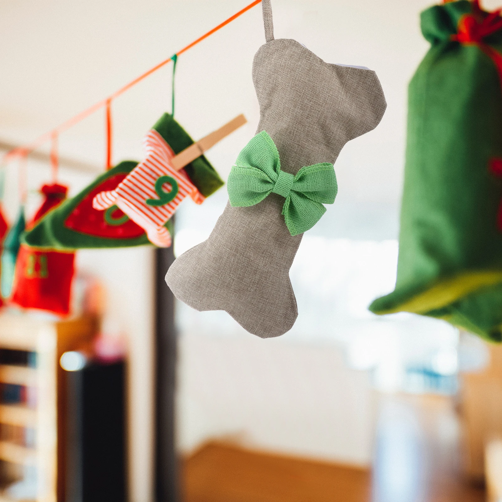 

Decorations Christmas Stocking Pendant for Pet Dog Bone Xmas Tree Burlap Green Shaped Stockings