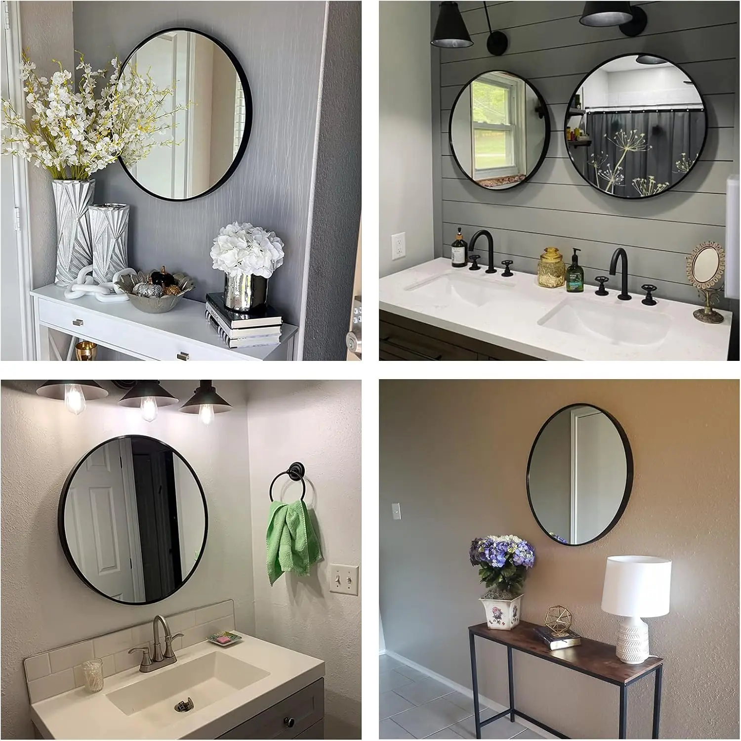 NEW Round Mirror, Black Round Mirror 24 inch, Round Wall Mirror Metal Frame, Round Bathroom Mirror, Circle Mirrors