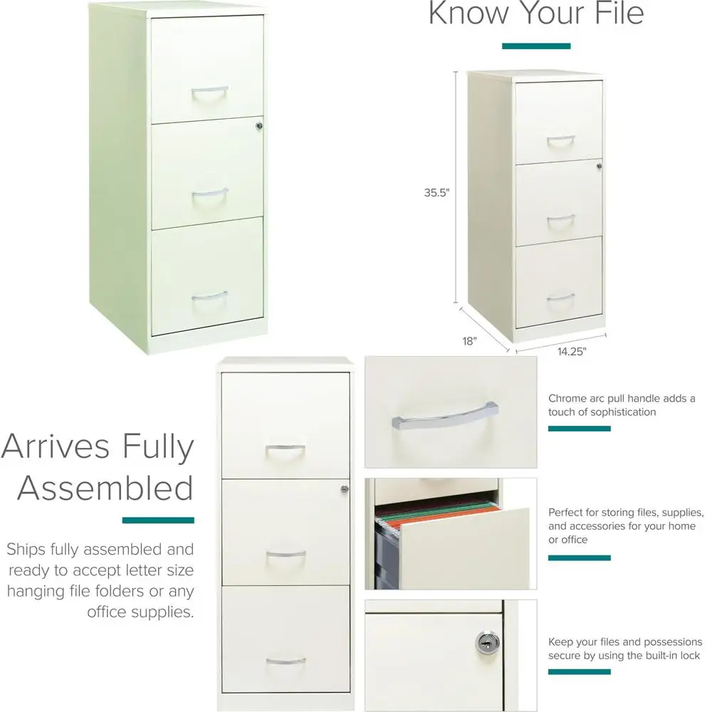 

Pearl White Vertical Steel File Cabinet, 3 Drawers, Letter Size, Lockable, Ideal for Home and Small Office Use
