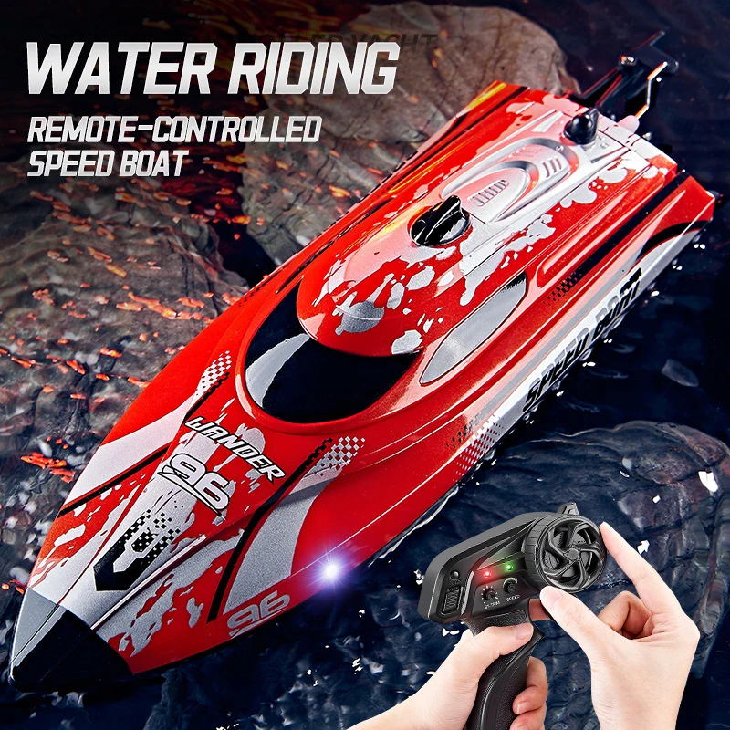 rc-racing-boat-20km-h-high-speed-waterproof-remote-control-boat-with-led-lights-rechargeable-auto-flip-for-lakes-and-pools