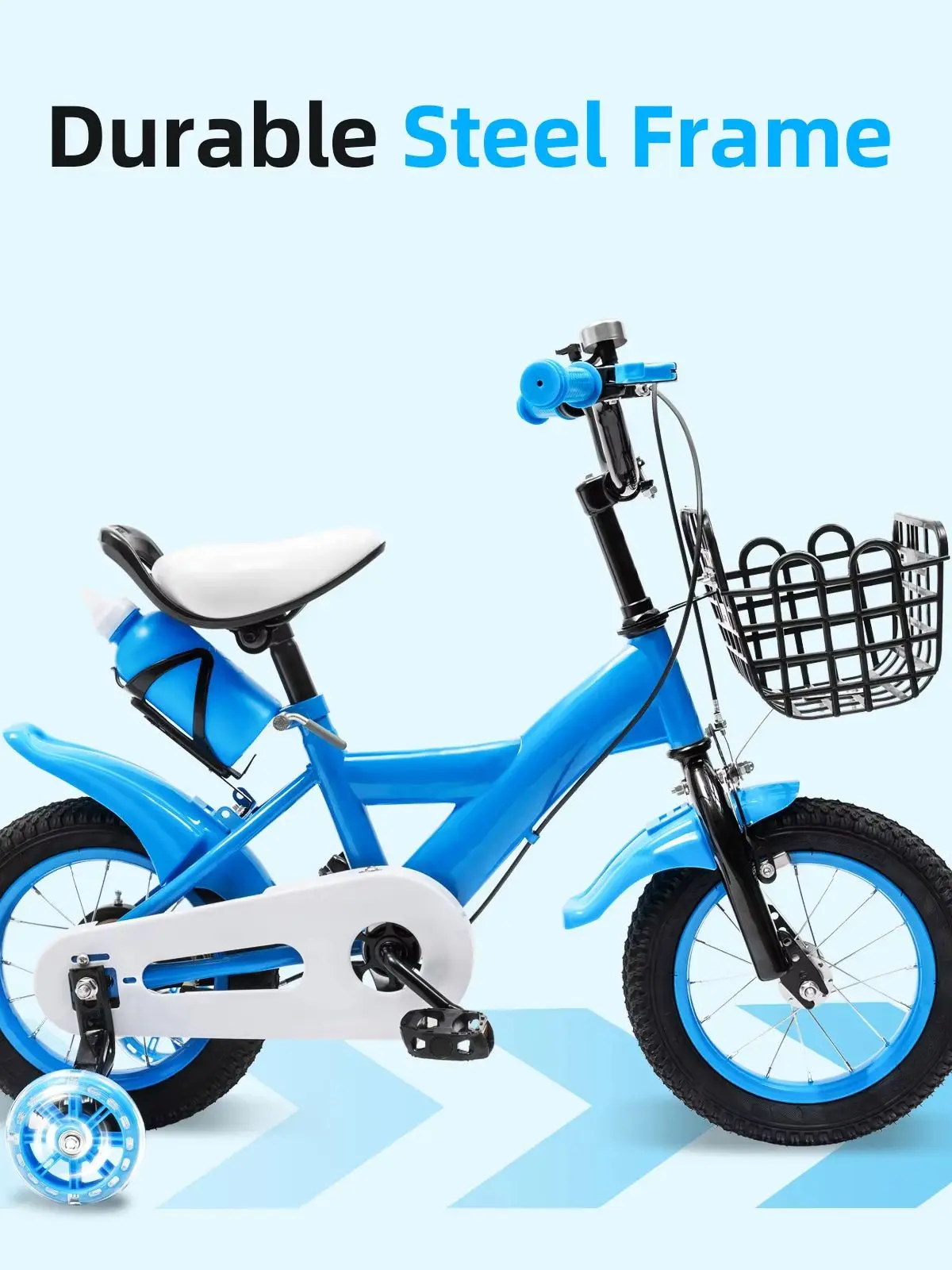 AliExpress NONE 12 Inch Kids Bike with Training Wheels, Blue Toddler Bicycle ,Carbon Steel Frame Dual Brake System, Adjustable Seat & Handlebar, Front Basket & Water Bottle Holder, 12" Children's Bike for Boys Girls