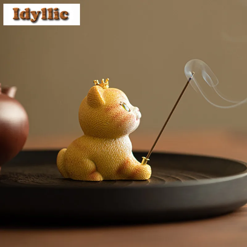 Cute Crown Cat Tea Pet Ancient Tea Sculpture Tea Figurine Play Toys Tea Statue Ornaments Can Be Raised Desktop Collection Craft