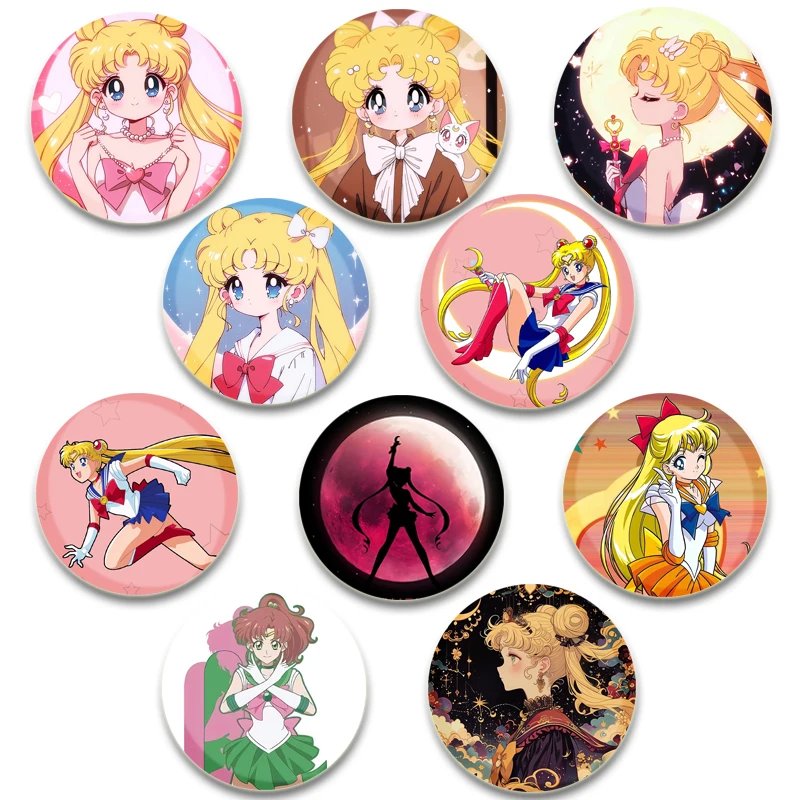 Hot Anime Character Tsukino Usagi Cute Cartoon Badge Handmade Tinplate Brooches Round Display Brooches Jewelry Gift Accessory