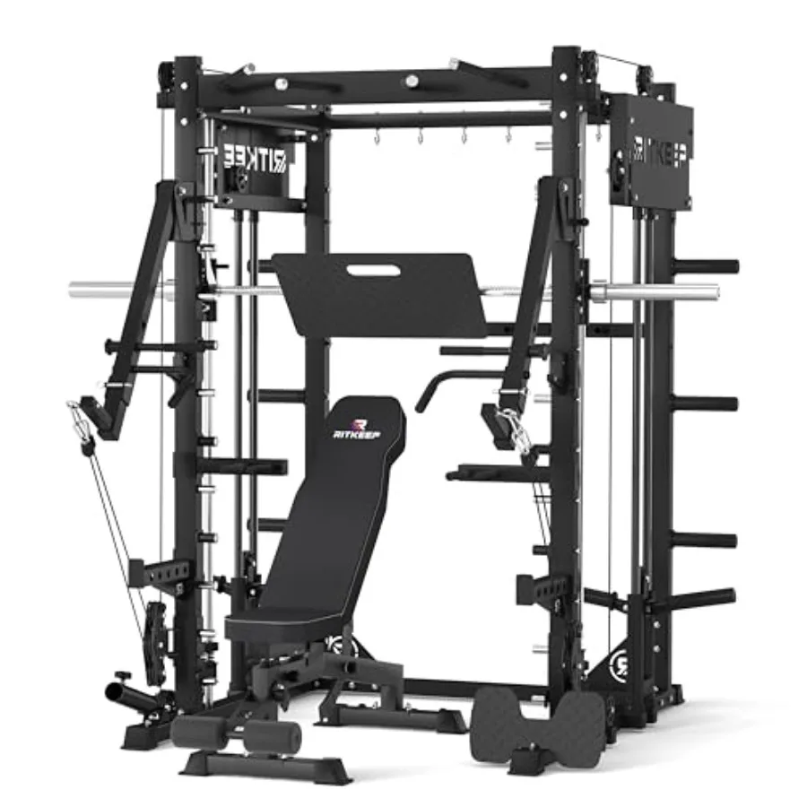 

Многофункциональный тренажер Смита с доской для жима ногами и стальными рукоятками-джаммерами для домашнего спортзала, для силовых тренировок, грузоподъемность 1800 фунтов, стальная рама, черный, Dua