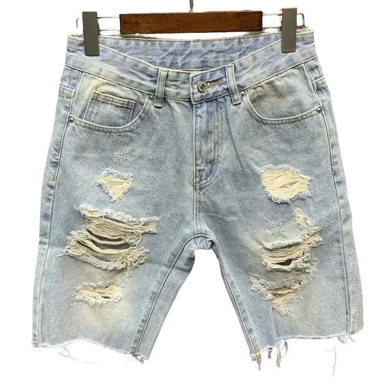 

Ripped Denim Shorts Men's Non-Shrinkable Jeans Shorts Cross-Border Fashionable Hole Design Spring Season Neutral Audience