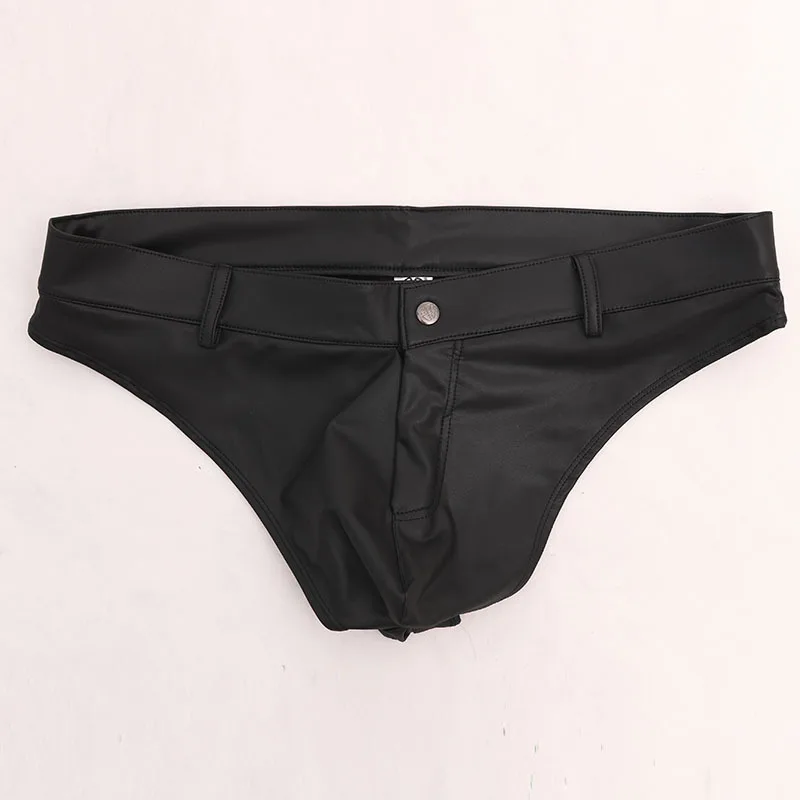 Men's PU Faux Leather Hot Shorts Sexy T Crotch High Cut Bikini Jeans Shorts Low Rise Micro Mini Briefs Sexy Culb Gay Wear