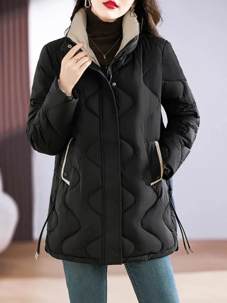 2023 Winter New Women Parkas Mid Length Standing Collar Down Cotton Overcoat Female Casual Thick Warm Windproof Jackets Ladies