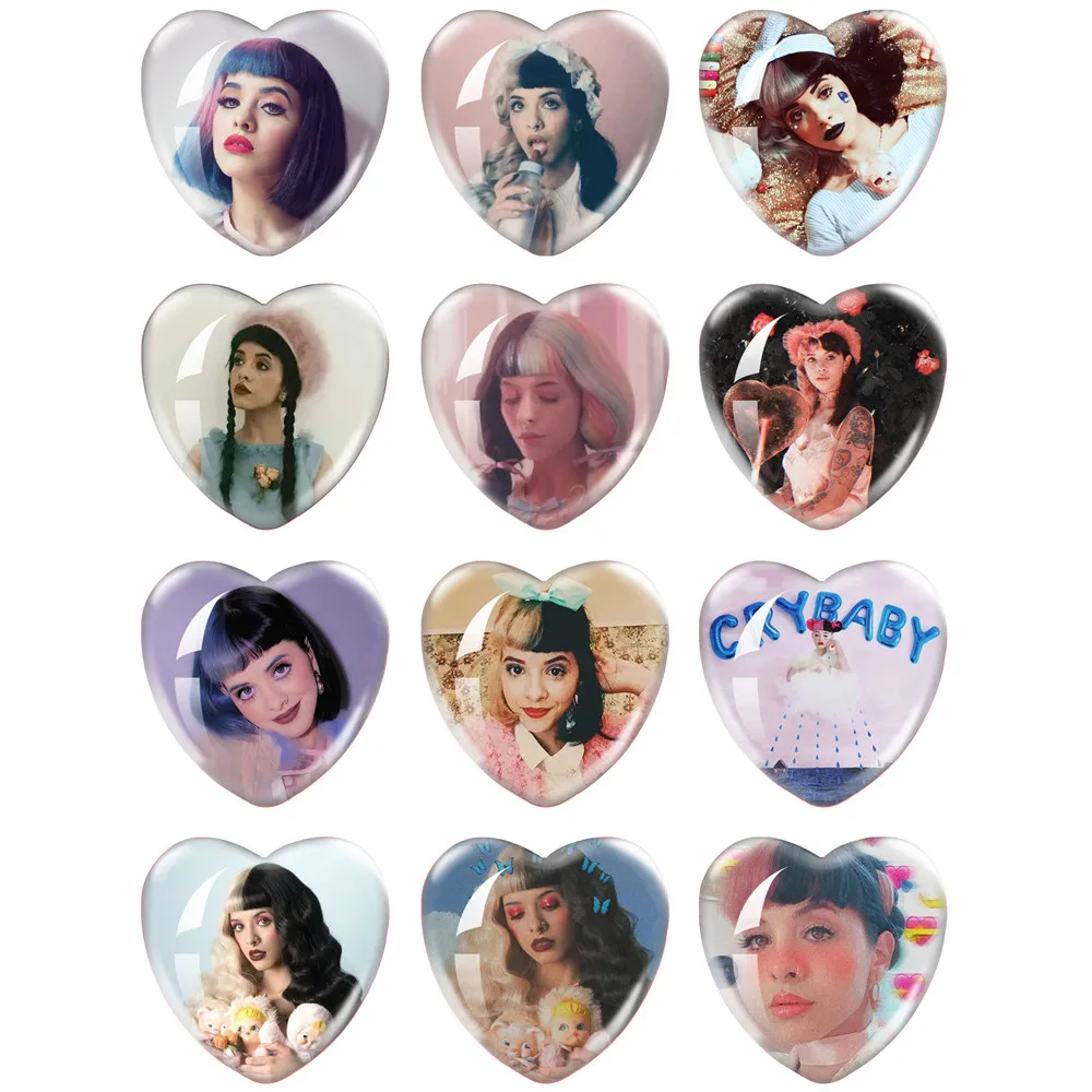 Melanie Martinez Album Cover Crybaby Pattern 12pcs 16mm/18mm/20mm/25mm Photo Glass Cabochon Heart Shape Flat Back Making Finding