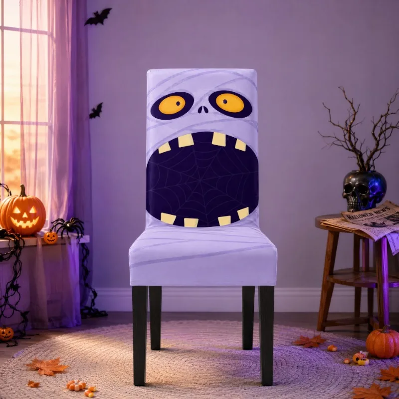 Halloween Force Dust Chair Cover Chair Cover All-inclusive Cartoon Ghost Holiday Decoration Dining Chair Cover Elastic