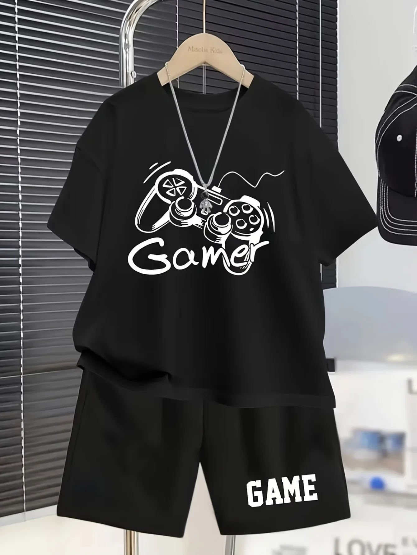 Teenage Boy Game Console Pattern Casual Summer Short-sleeved Set of Outdoor Sports T-shirt and Shorts Two-piece Set