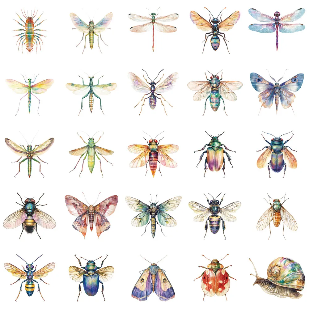 50PCS Exquisite Insekt Aquarell Graffiti Aufkleber Handbücher DIY Gepäck Notebooks Motorräder PET Wasserdichte Aufkleber