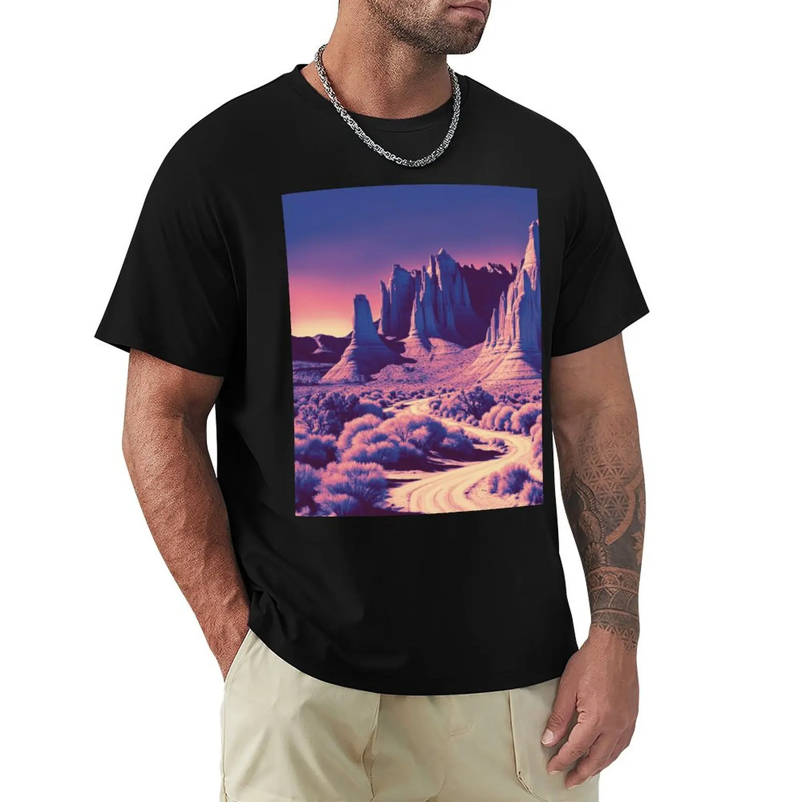 

Capitol Reef Landscape in Rose T-Shirt Casual Loose Fit Short Sleeve T-Shirt