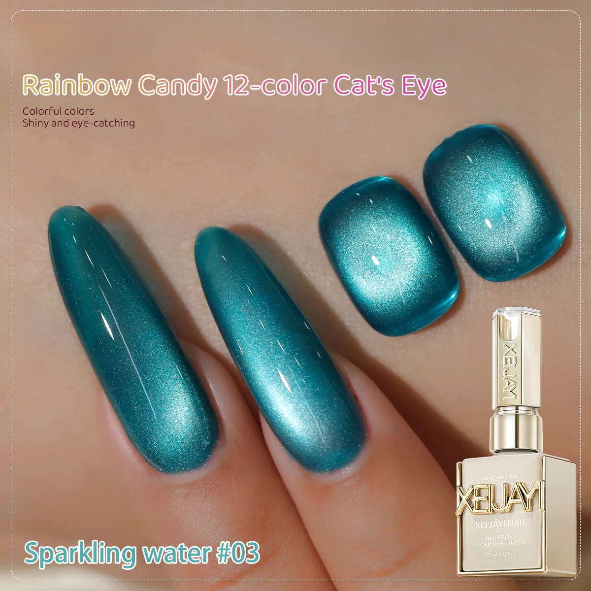 XEJAYI 1pc 15ml Rainbow Candy Cat Eye Gel Nagellak, UV LED Inweken Nagelgel, semi-permanent, DIY Salon Kwaliteit