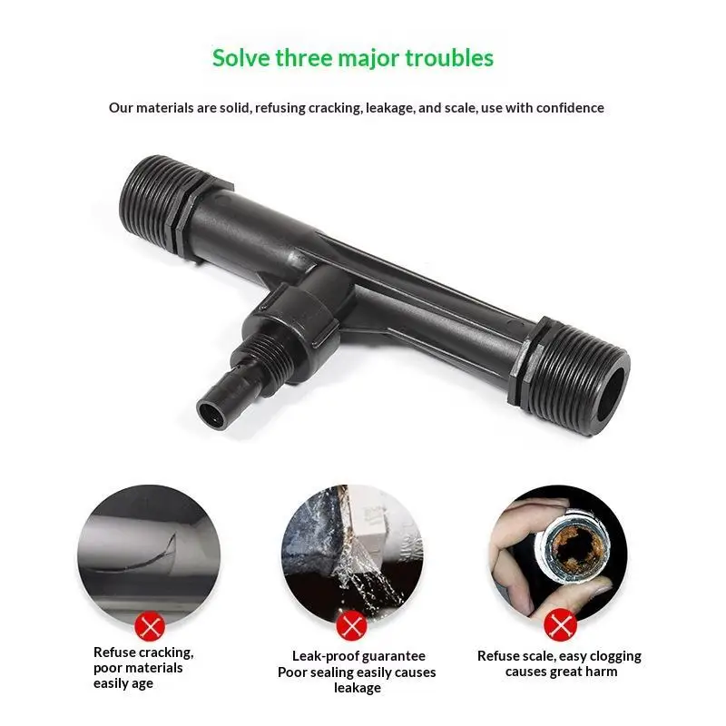New Heavy Duty Black Venturi Irrigation Injector Leakproof Design Multiple Sizes For Garden Farm Yard Watering Use