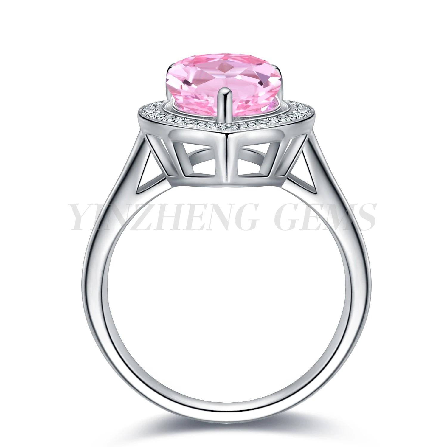 customized new design S925 Silver Sterling ring Morgan pink gem diamond Jewelry rings for Ladie