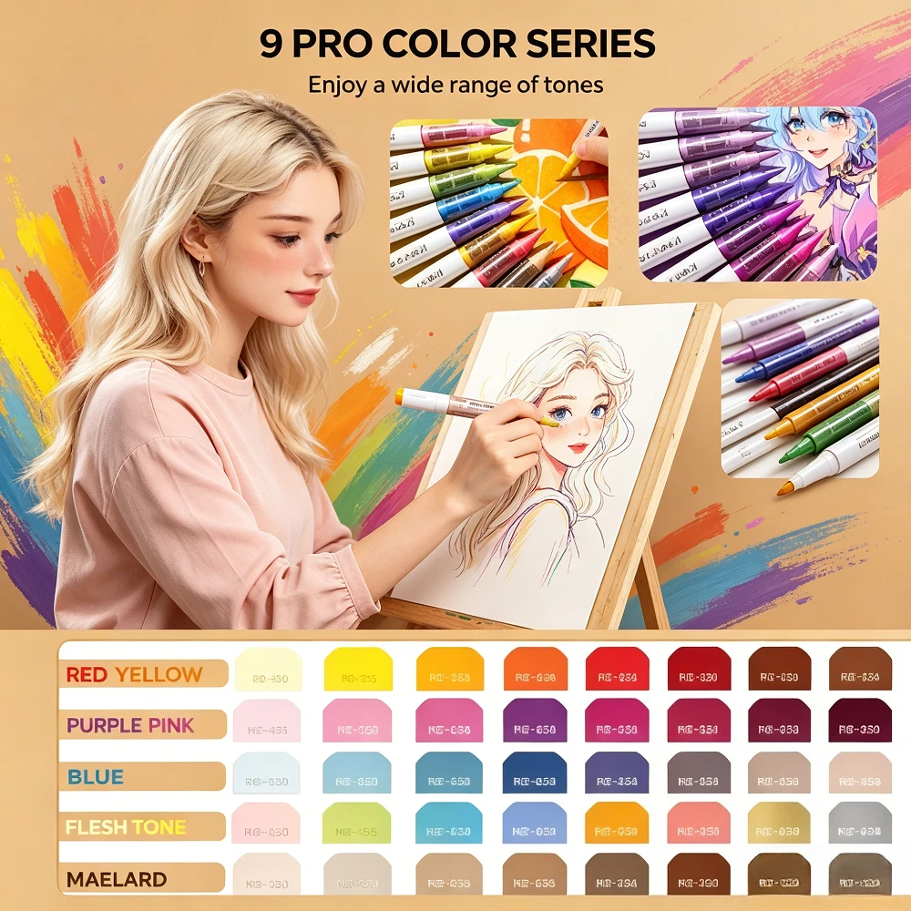 9-teiliges Set Acryl-Marker mit weicher Spitze, große Kapazität, automatische Tintenkontrolle, für Schüler, Kinder, Graffiti, Zeichnen, Kunstbedarf