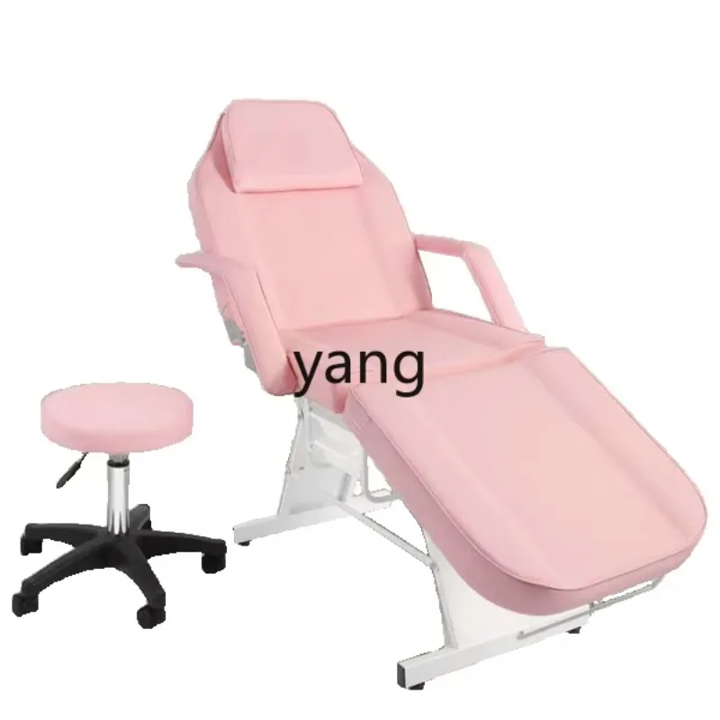 lmm reclining beauty bed chair salon with high air rod stool 4