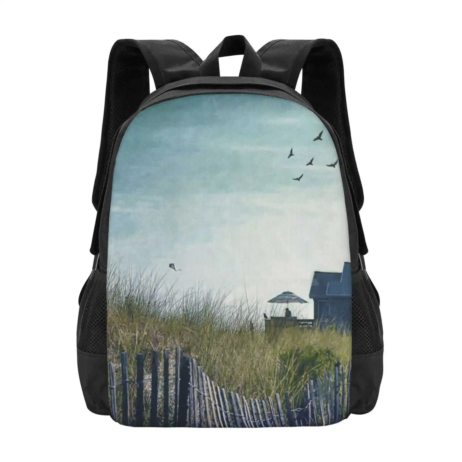 Strange Birds Hot Sale Schoolbag Backpack Fashion Bags New York Beach House Photographic Art Fire Island Ocean Dunes Fence Man