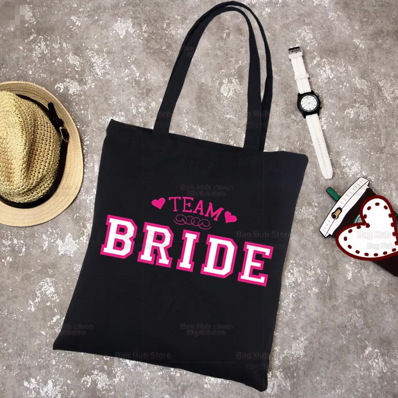 Team Bride Canvas Black Shopping Bachelorette Decoration Wedding Tote Bag Shoulder Bridal To Be Hen Party Cloth Bag Handbag Gift