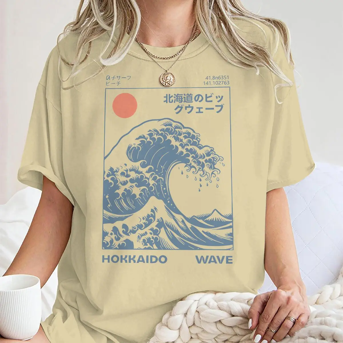

Japanese Style Hokkaido Wave Vintage T-shirt Women Harajuku Fashion Short Sleeve T Shirts Loose Crewneck Summer Tee Shirt