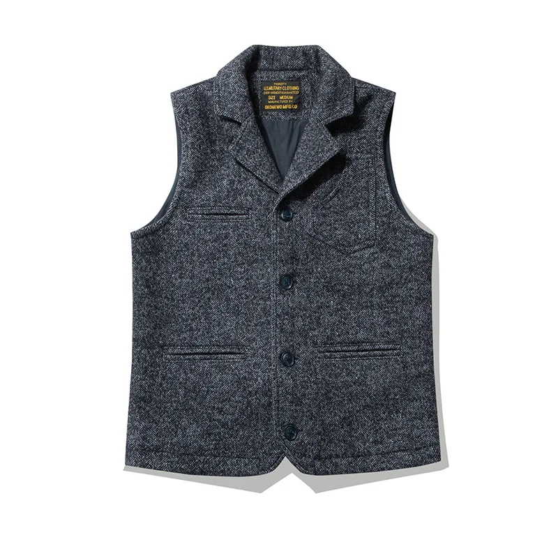 OKONKWO Retro British Rough Wool Vest Thick Double-layer Multi-bag Suit Collar Vest AMEKAJI Outdoor Hunting Tooling Waistcoat