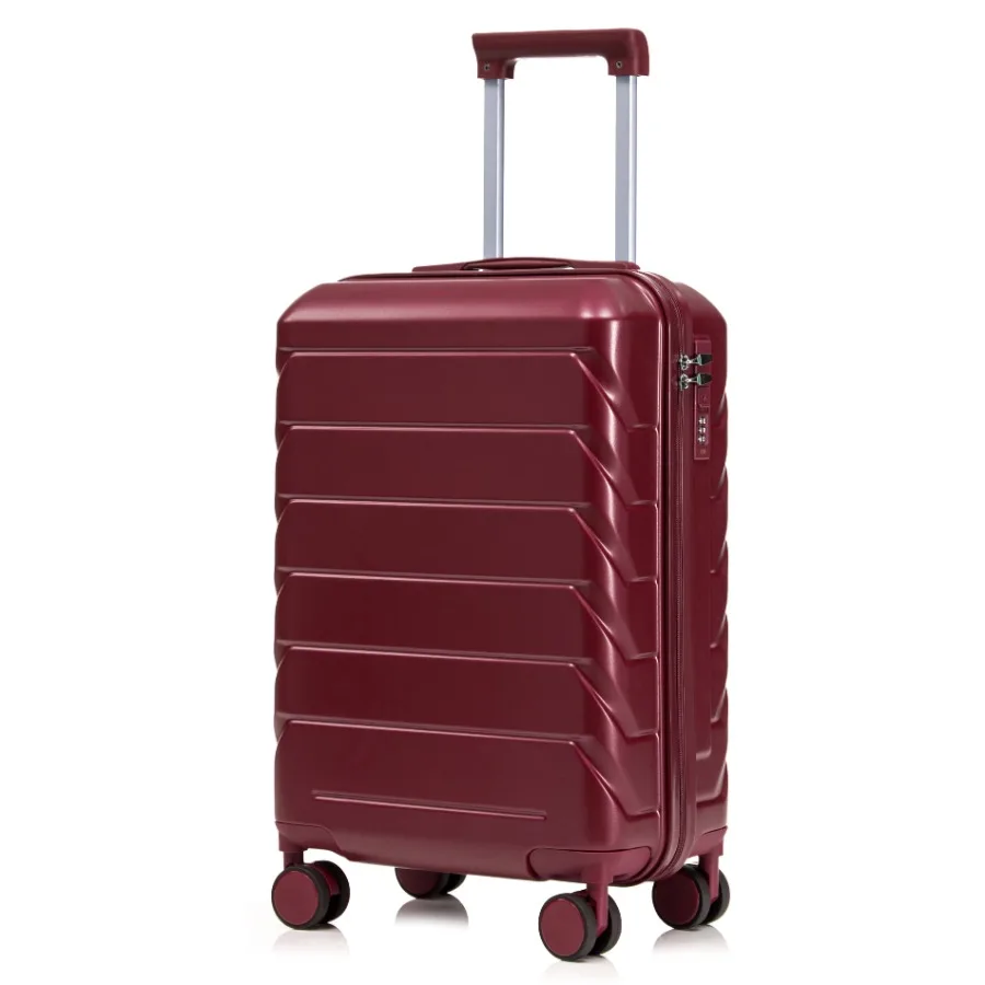20inch Luggage ABS Scratch Resistant Checked Suitcase with 4 Spinner Wheels and Lock Wine Red