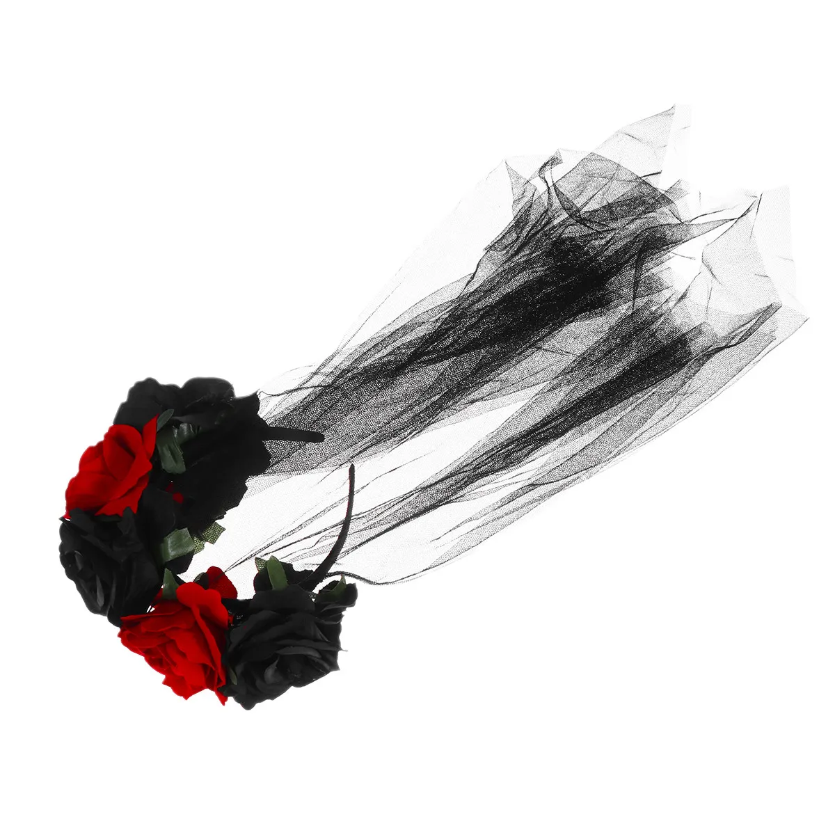 Black Gauze Cloth Rose Flower Headband Women Headwear Cosplay Party Hair Accessories Lightweight Comfortable Decorative