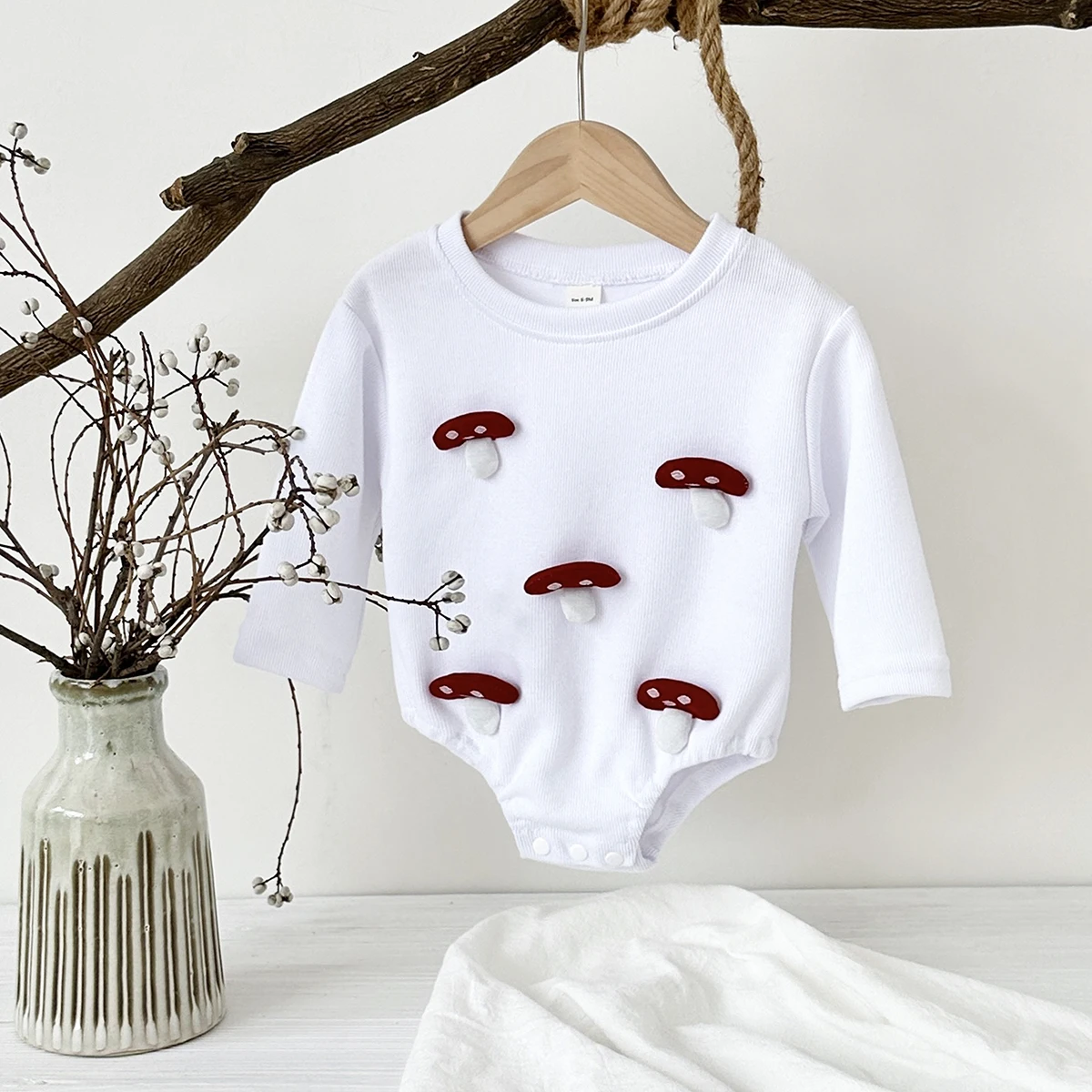 0-18M Infant Boys Baby Girls Sweatshirt Bodysuit Triangle Bubble Romper Cute Cartoon Duck/Mushroom Fall Warm Newborn Clothes