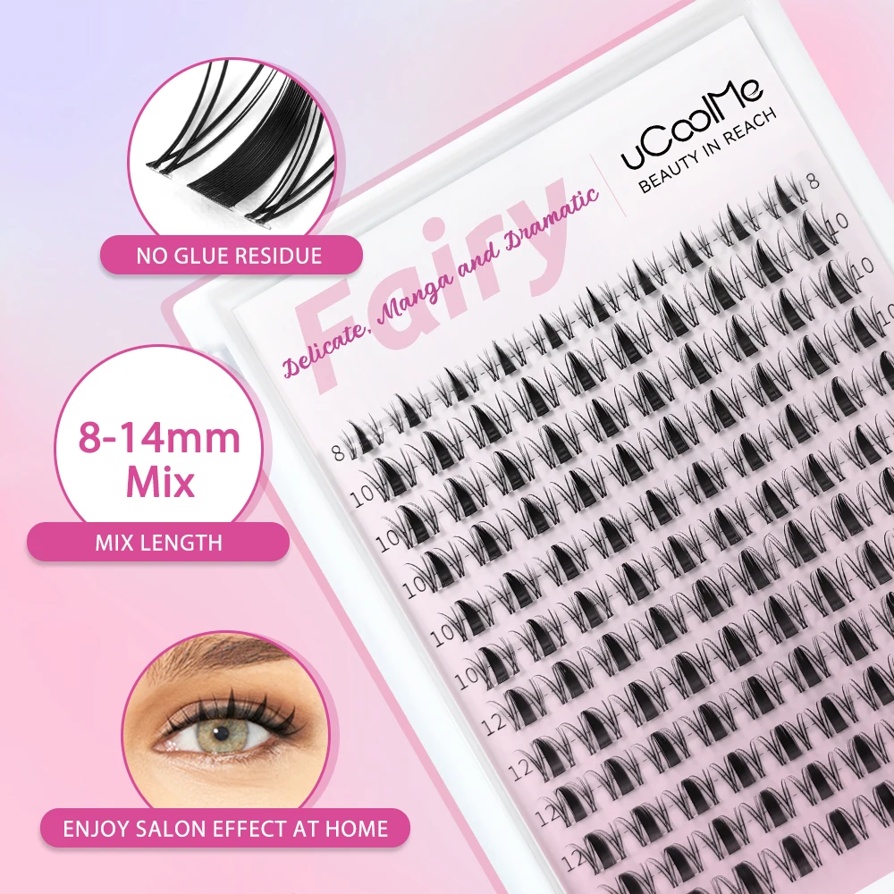 uCoolMe Lashes Short Fairy Venus Flora 8-14mm Lashes Cluster with Lash Glue Tweezers DIY Long Lasting Waterproof Lash Extension