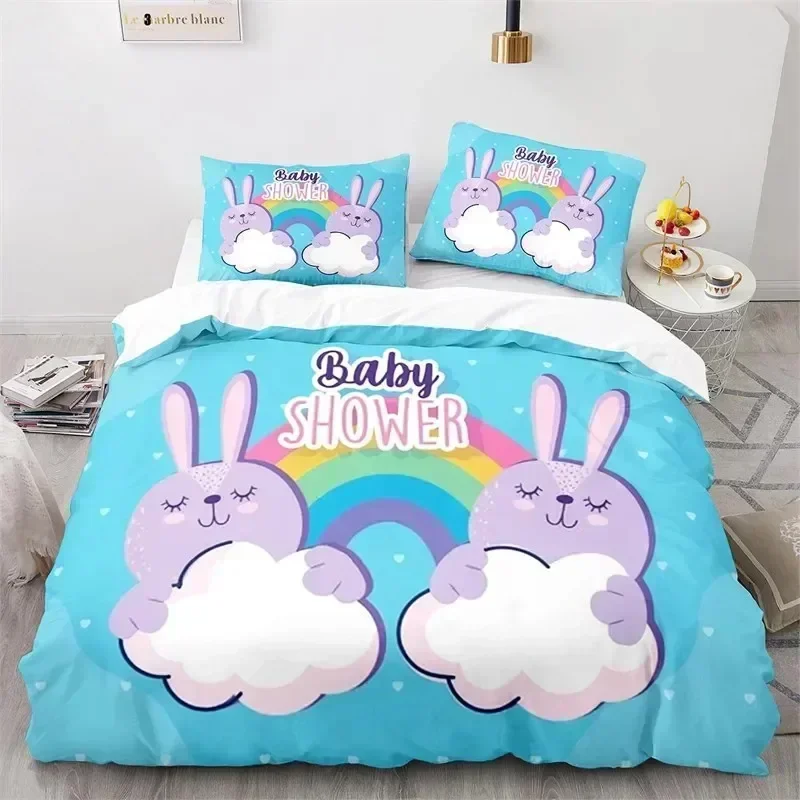 Animal Duvet Cover Cute Rainbow Rabbit Bedding Set Microfiber Wildlife Quilt Cover Twin Size  Full Queen King Kids Kawaii Room