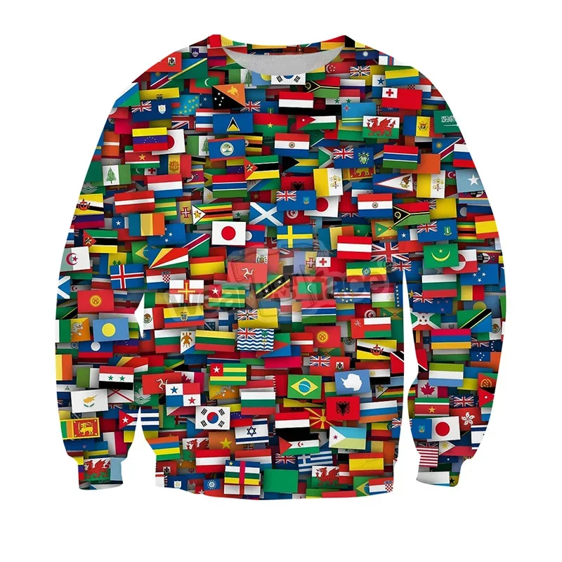 

World Countries Flag Graphic Sweatshirts For Men Clothes Fashion Design Flags 3D Print Boy Pullovers Women Long Sleeve Y2k Tops