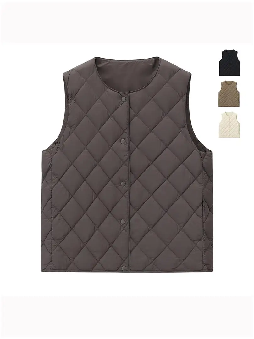 

Женский легкий пуховый жилет 600FP, 90% белый пух, сохраняющий тепло, приталенный крой, для повседневной носки, укороченный, без капюшона