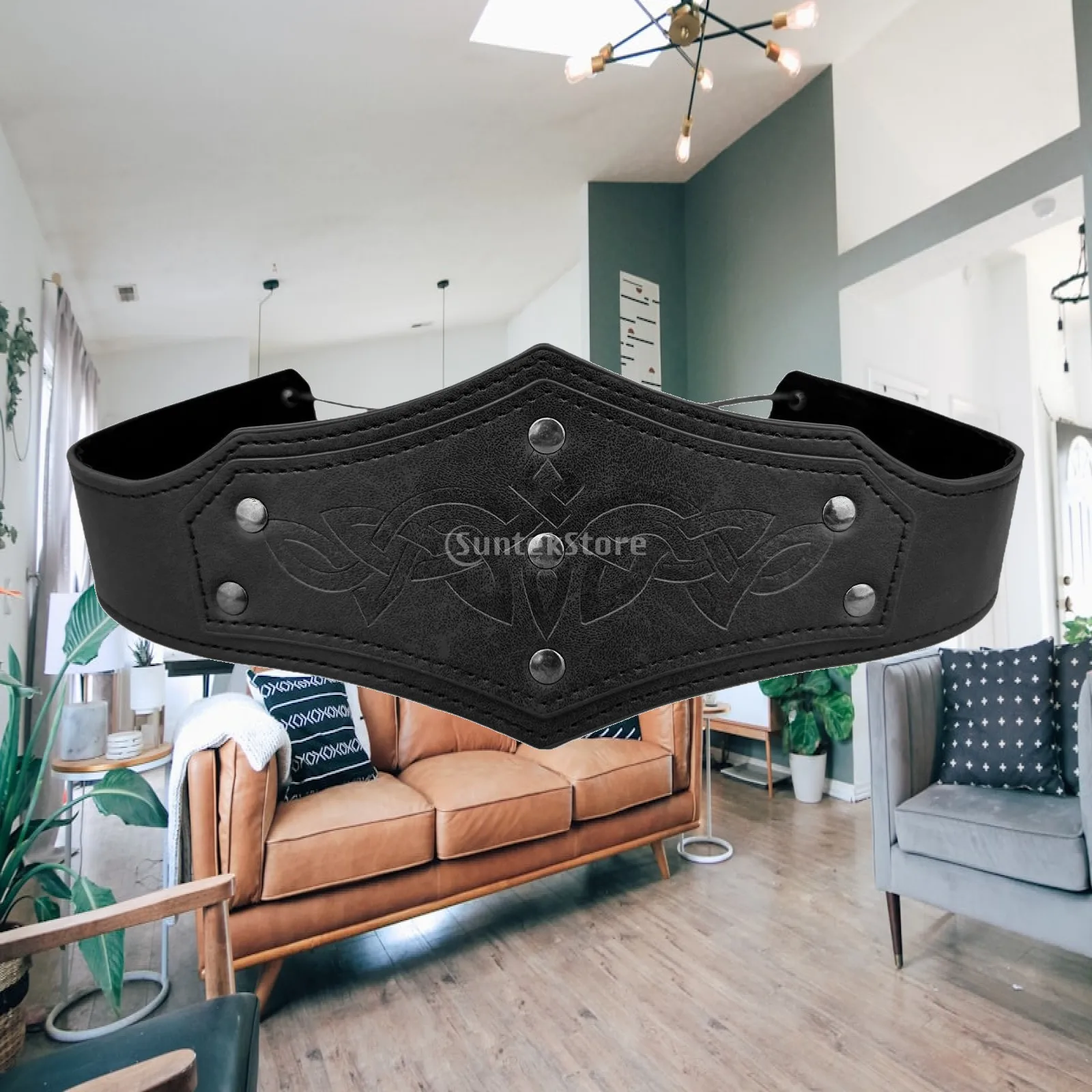 Adjustable Medieval Headpiece PU Leather for Men Women Knight Costume Headband Renaissance Faire Accessory for Halloween Party