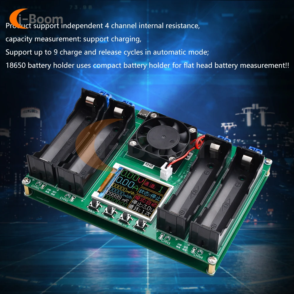 4-Channel 18650 Lithium Battery Capacity Tester Module MAh MWh Digital Battery Power Detector Type-C Charge Discharge Board