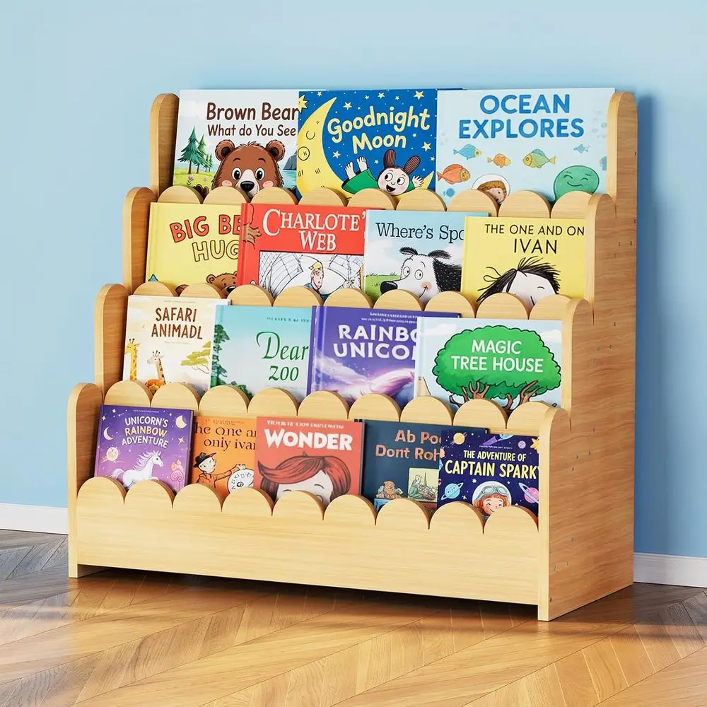 

Montessori Toddler Bookcase, Wooden Organizer Display for Kids Rooms, Playroom, Nursery, Classroom, 29.6 Wide, Natural