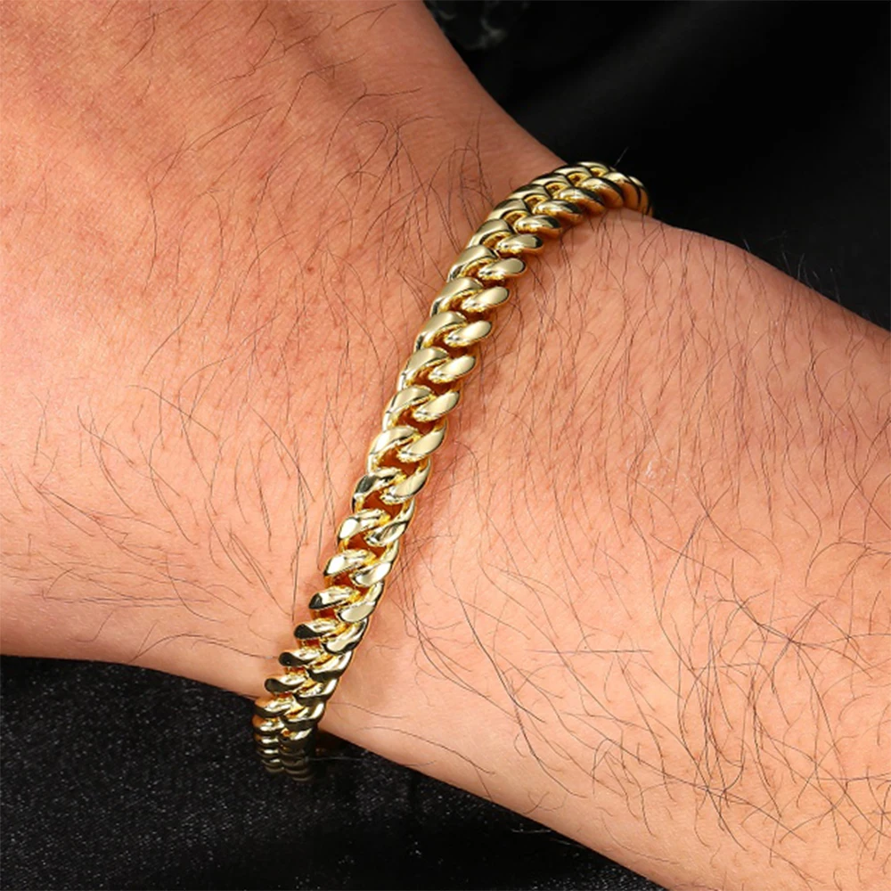 Cuban Bracelet Fashion Hiphop 6mm Stainless Steel Chain Men Women Jewelry Luxury Hip Hop Spring Clasp Inlaid Stones Gift For Him