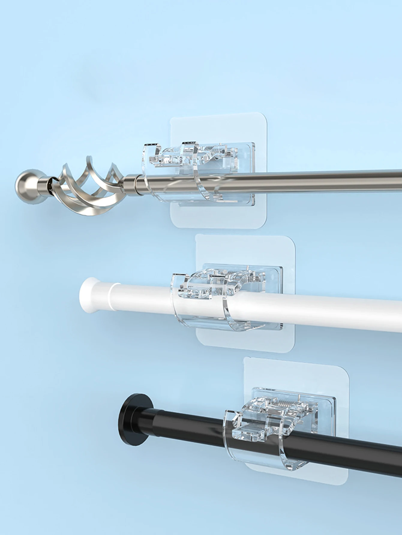 غير مثقب لاصق قضيب الستارة المشبك شفافة الاكريليك العارضة ستارة الباب معلقة المشبك هوك قوس تلسكوبي
