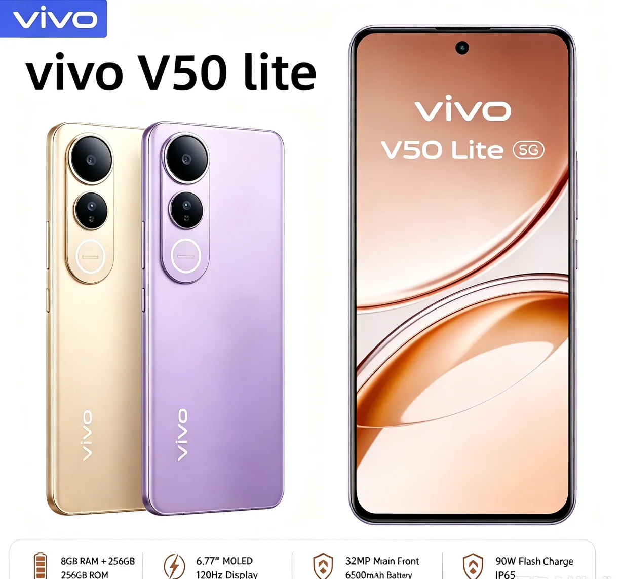 Buyer’s Choice 2026 Brand‑New VIVO V50 Lite Cellphone 8+256GB Memory Space 6.58 Inch Border‑Slim Full‑View Display Dual 64MP
