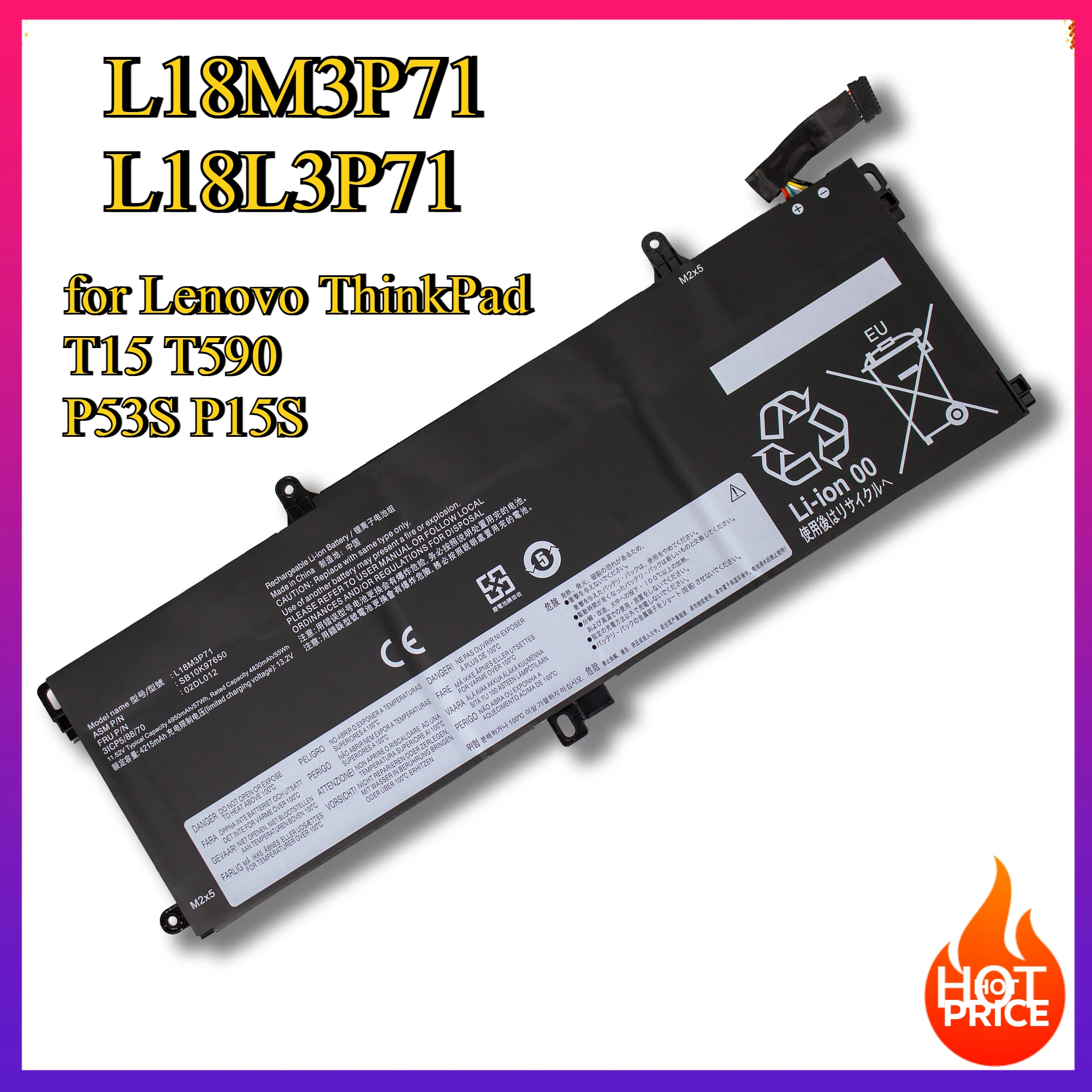 L18M3P71 L18L3P71 SB10K97650 02DL012 Laptop Battery for Lenovo ThinkPad T15 T590 P53S P15S