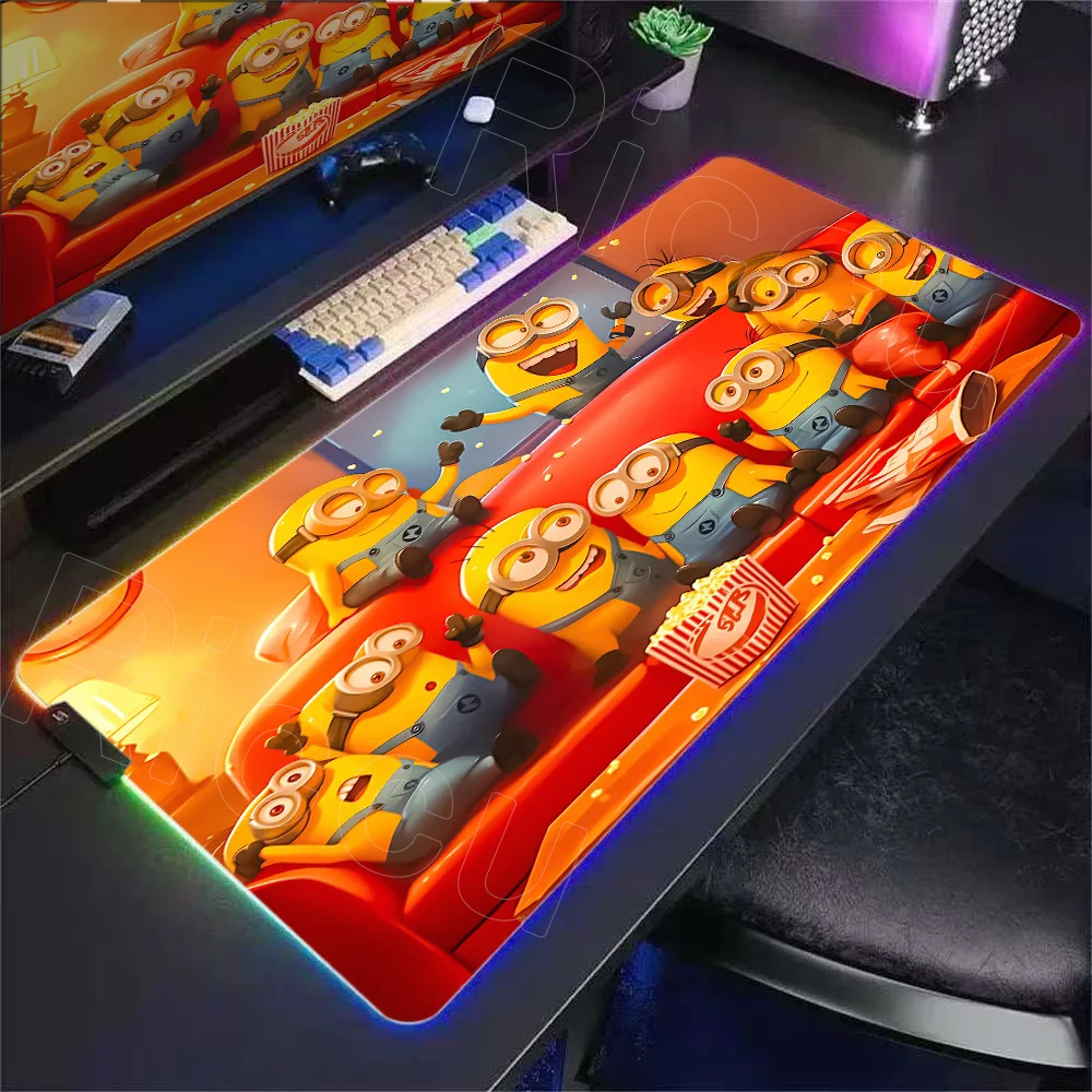 

RGB Desk Mat Lovely Cute M-Minions Gaming Mouse Pad XXL Large Mousepad PC Gamer Desktop Decoration HD Office Mouse Mat Table Rug