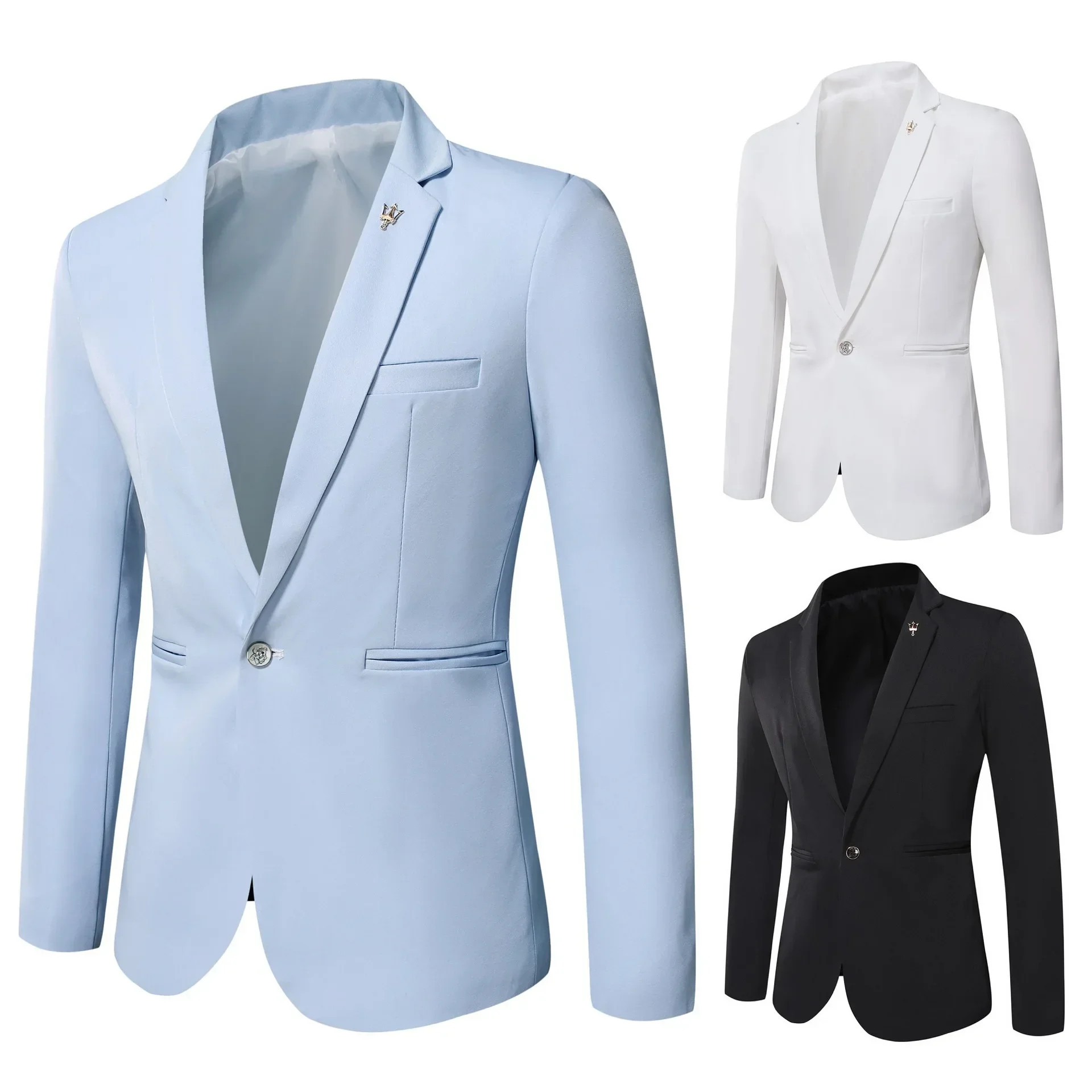 

2023 New Men's Solid Color Slim Fit One Button Suit, Oversized Fashionable Casual Suit Jacket