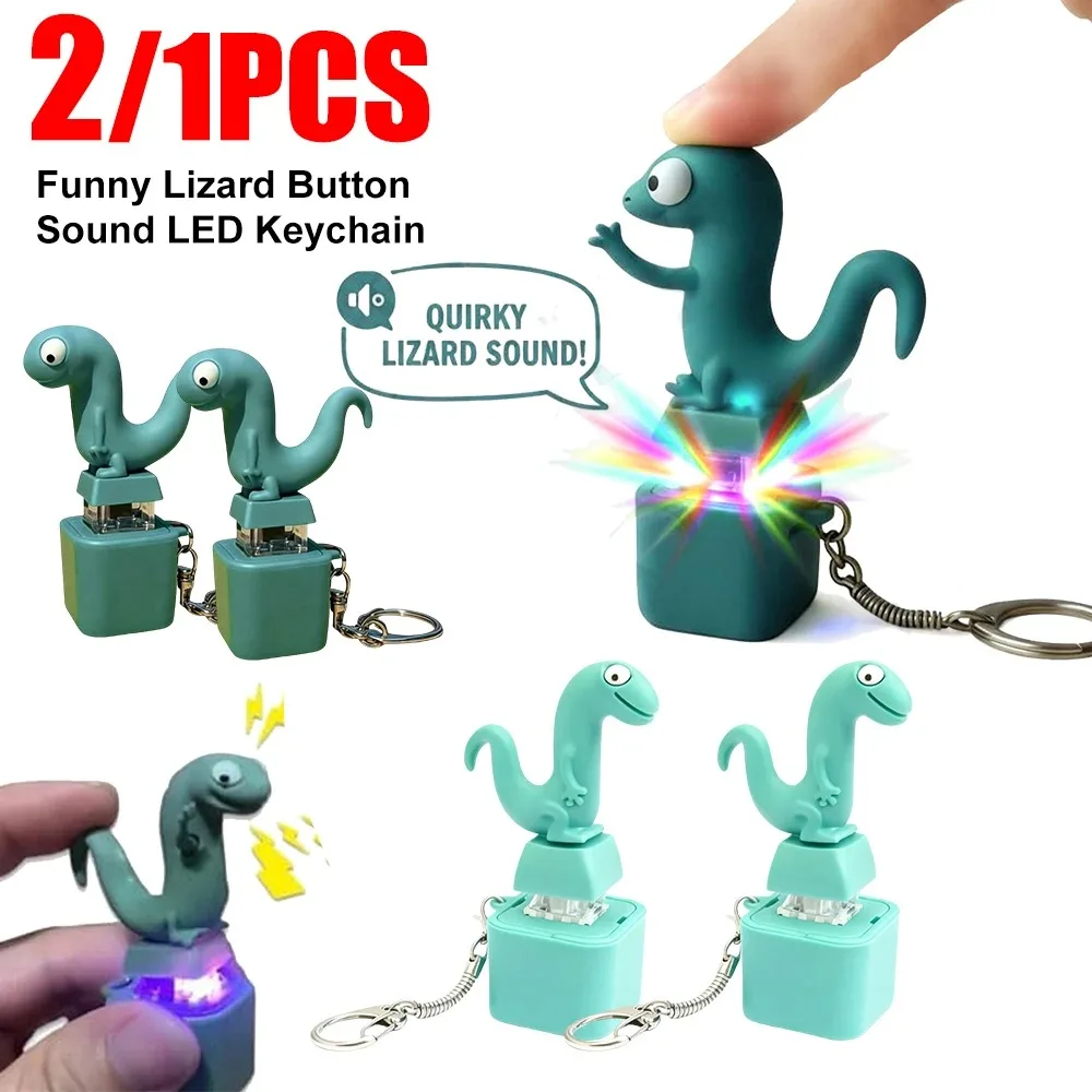 new modelLizardButtonSound LED Keychain Rechargeable Funny Clicking Voice Light Keychains Stress Relief Clicker Key Ring Pendant