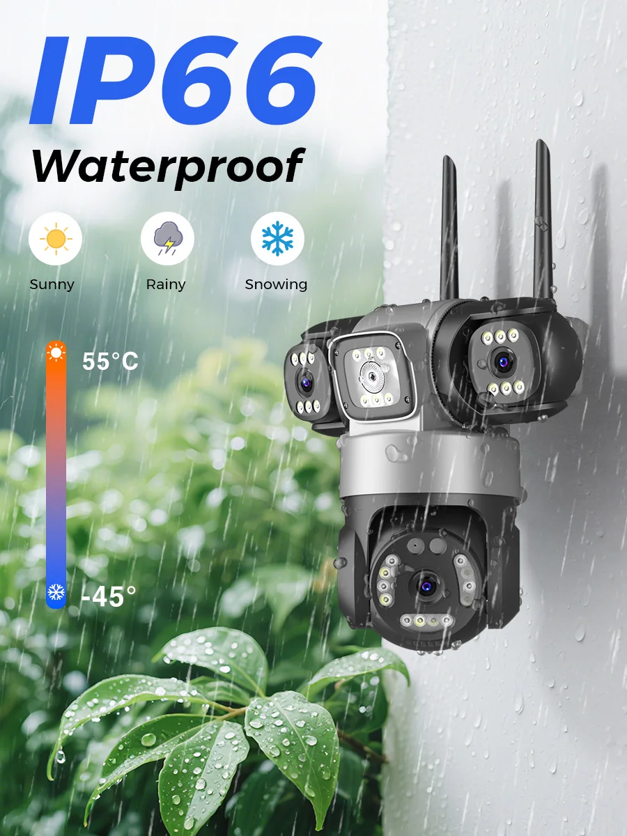 Cámara IP WIFI de tres pantallas HD de 15MP para exteriores, cámara de doble lente de 9MP, detección humana Ai, cámara de seguridad de vídeo CCTV impermeable iCsee