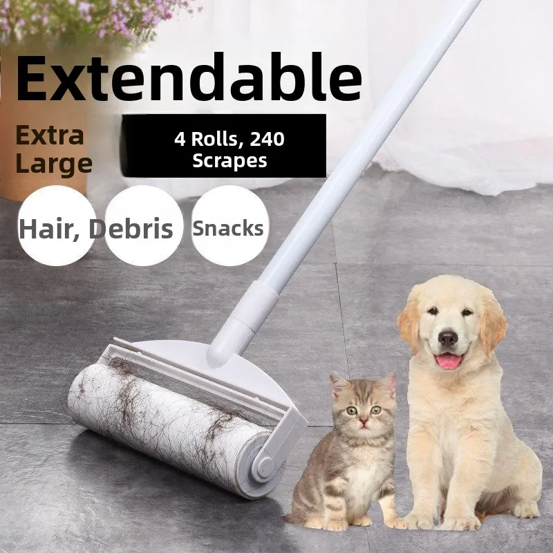 long-handle-extendable-sticky-hair-remover-roller-household-cleaning-metal-rod-core-sticky-paper-roll-for-clothes-dusting